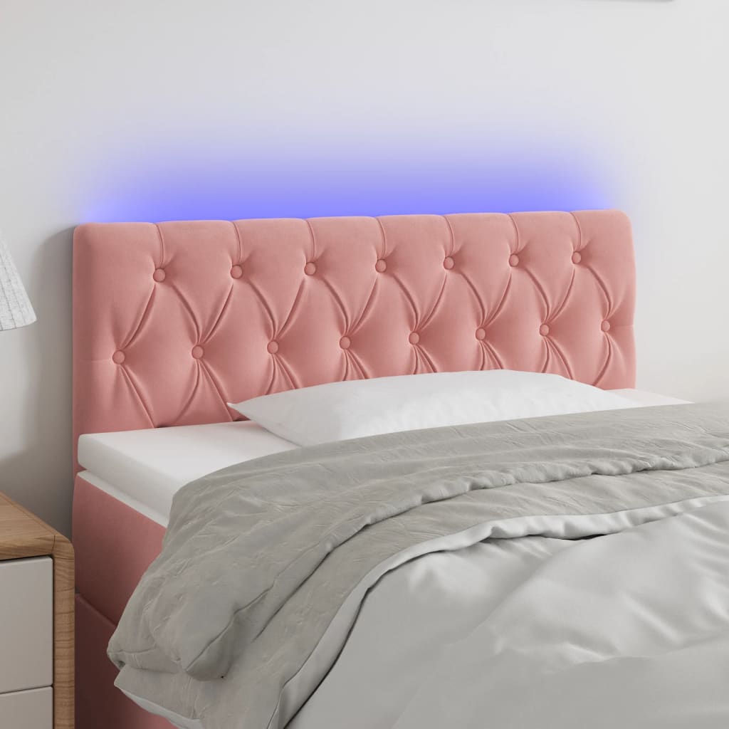 vidaXL Sänggavel LED rosa 100 x 7 x 78/88 cm sammet