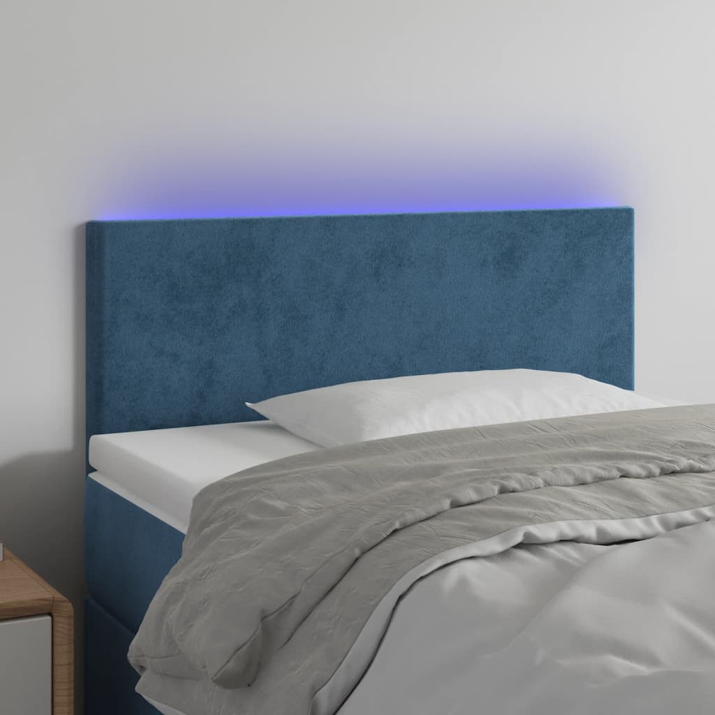 vidaXL Sänggavel LED blå 100 x 5 x 78/88 cm sammet