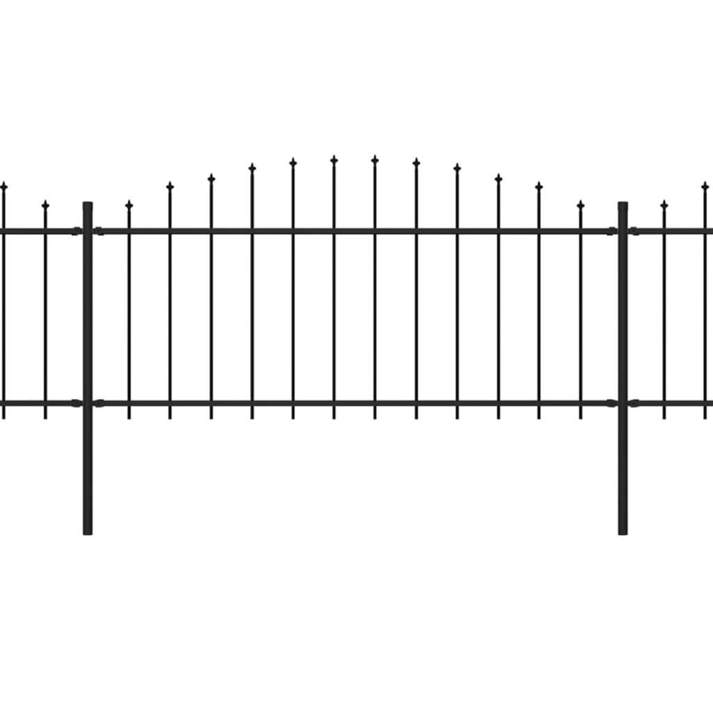 vidaXL Trädgårdsstaket med spjuttopp stål (0,5-0,75)x6,8 m svart