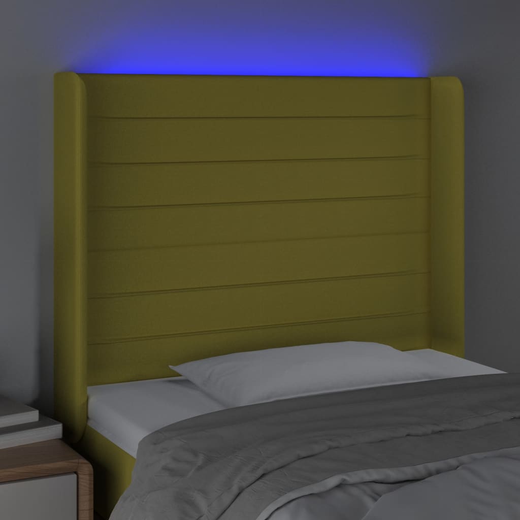 vidaXL Sänggavel LED grön 93x16x118/128 cm tyg