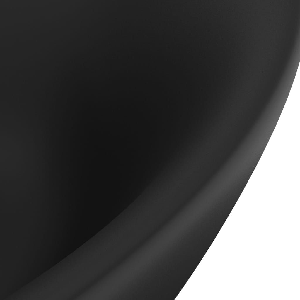 vidaXL Ovalt handfat med bräddavlopp matt svart 58,5x39 cm keramik