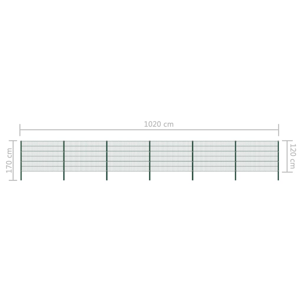 vidaXL Stängselpanel med stolpar järn 10,2x1,2 m grön