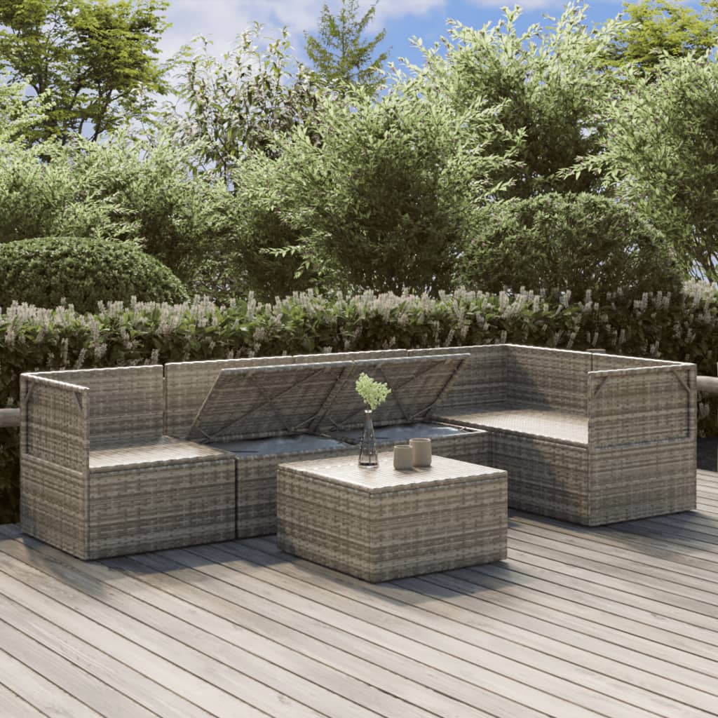 vidaXL Loungegrupp för trädgården med dynor 6 delar grå konstrotting