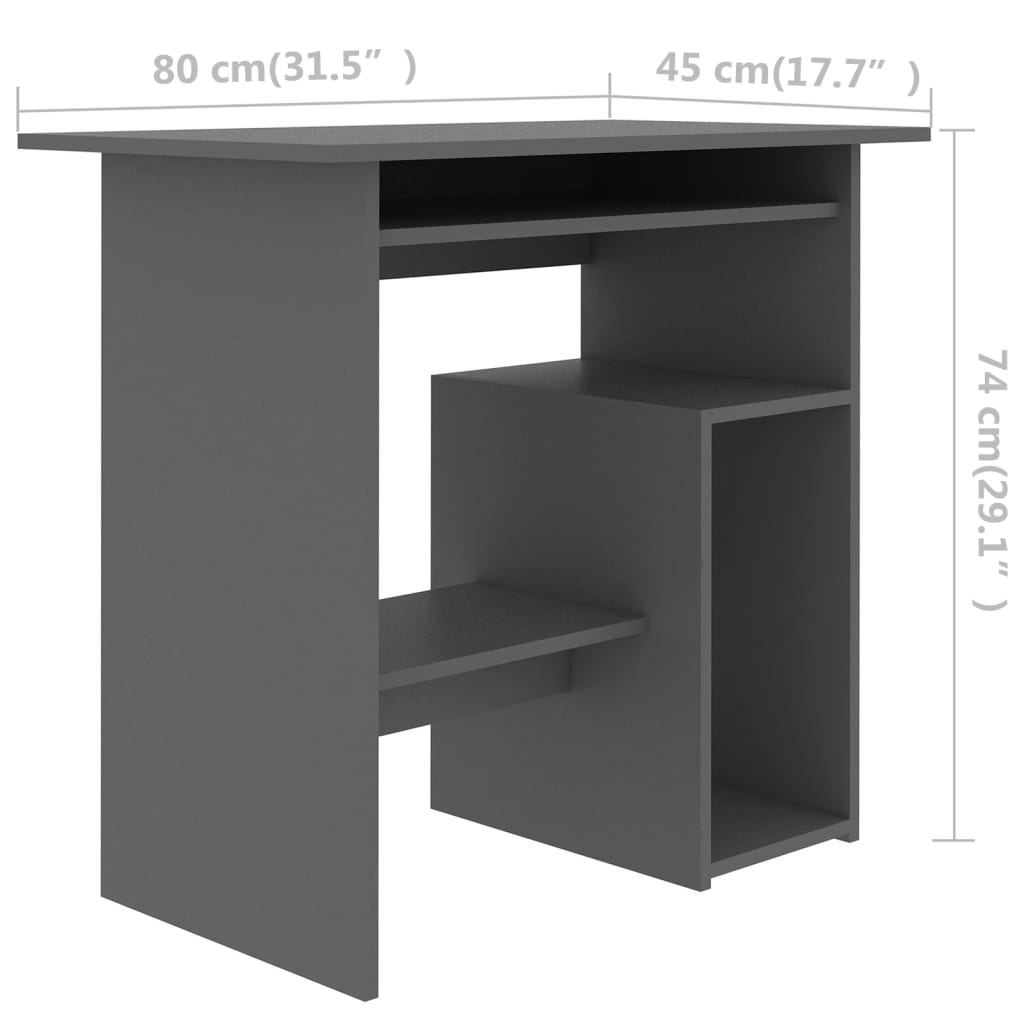 vidaXL Skrivbord grå 80x45x74 cm spånskiva