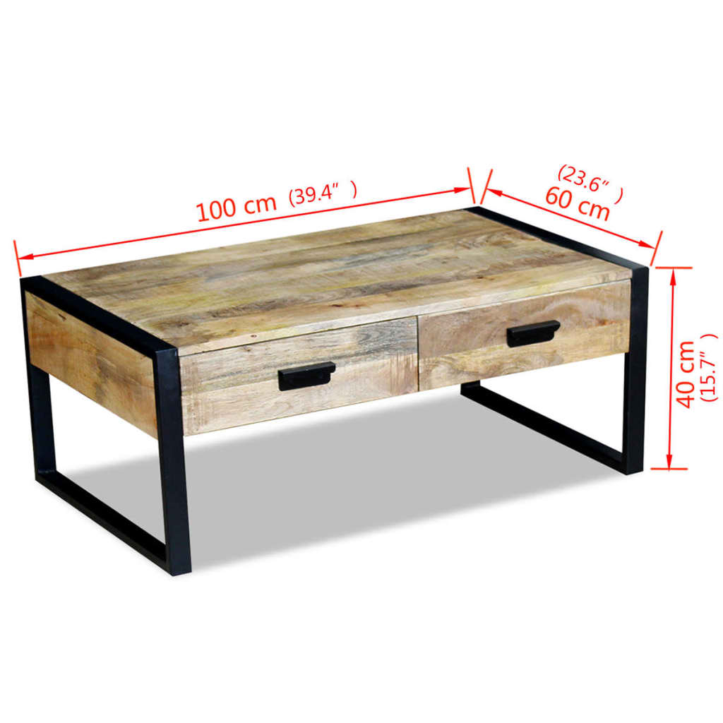 vidaXL Soffbord med 2 lådor massivt mangoträ 100x60x40 cm