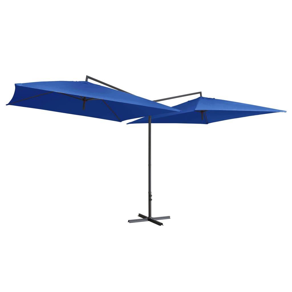 vidaXL Dubbelt parasoll med stålstång 250x250 cm azurblå