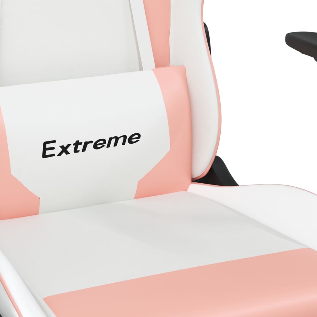 vidaXL Gamingstol med massage och fotstöd vit och rosa konstläder