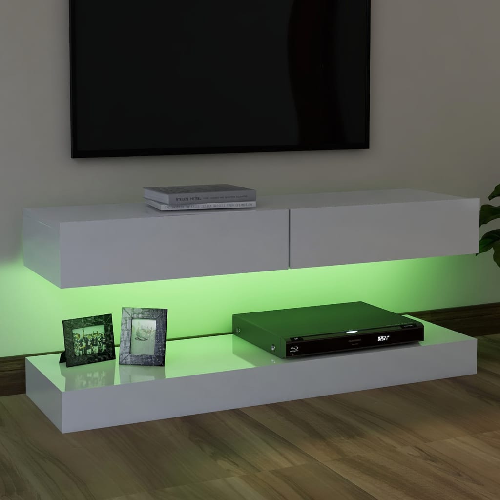 vidaXL TV-bänk med LED-belysning vit högglans 120x35 cm