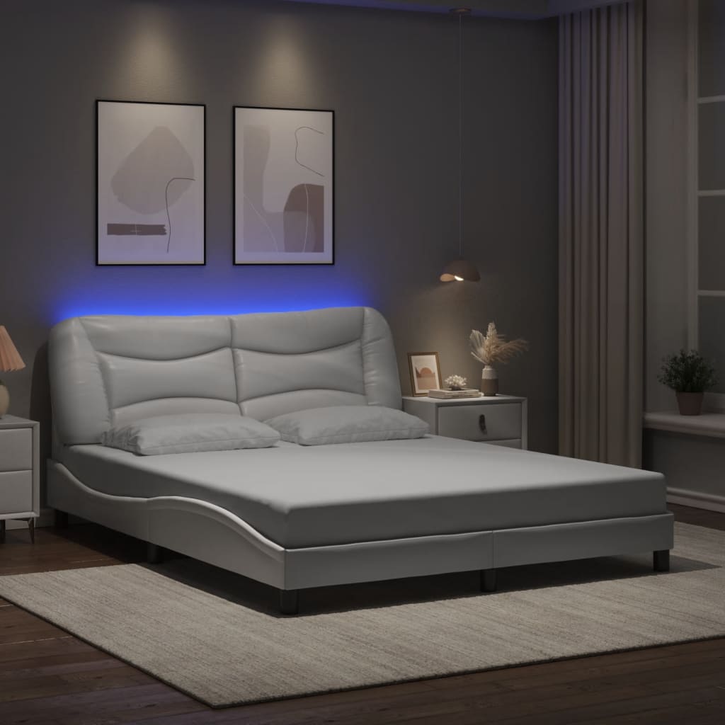 vidaXL Sängram med LED-belysning vit 160x200 cm konstläder