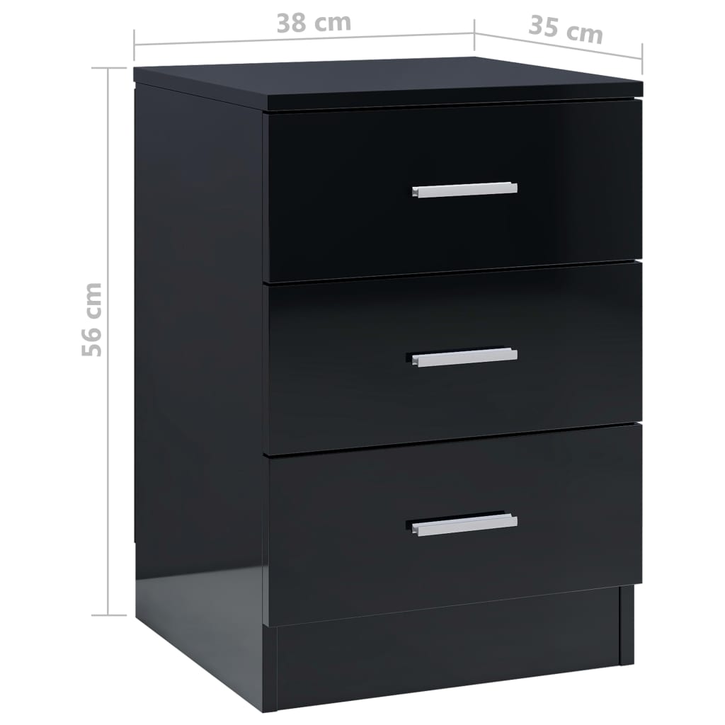 vidaXL Sängbord 2 st svart högglans 38x35x56 cm konstruerat trä