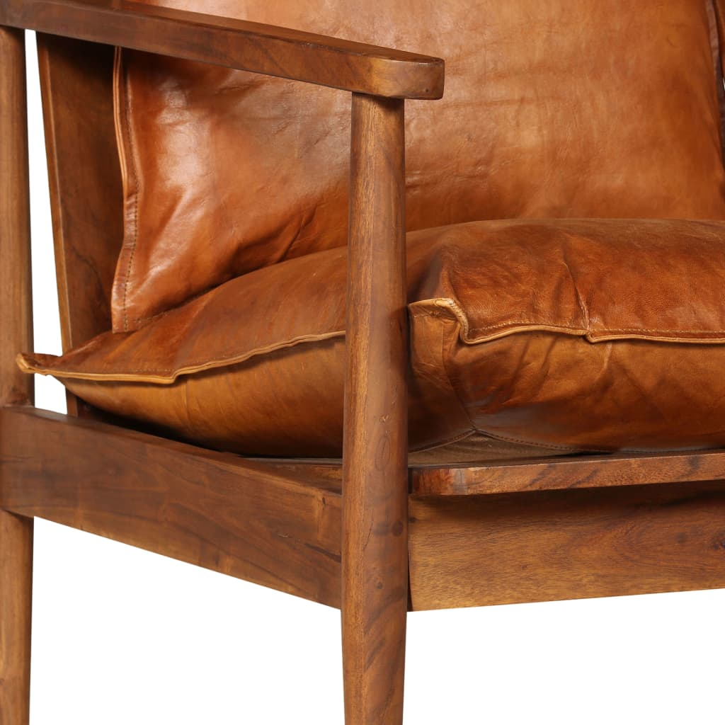 vidaXL 2-sitssoffa i äkta läder med akaciaträ brun