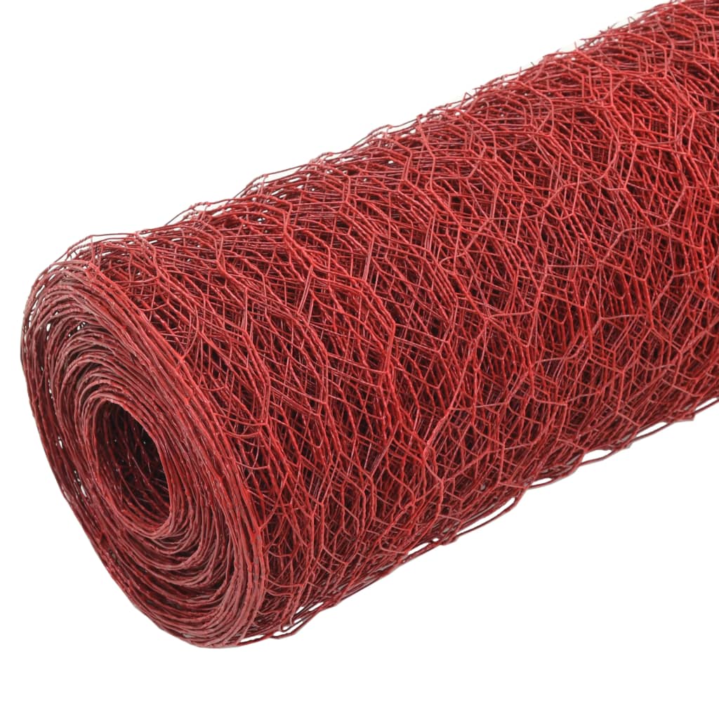 vidaXL Hönsnät stål med PVC-beläggning 25x1,5 m röd