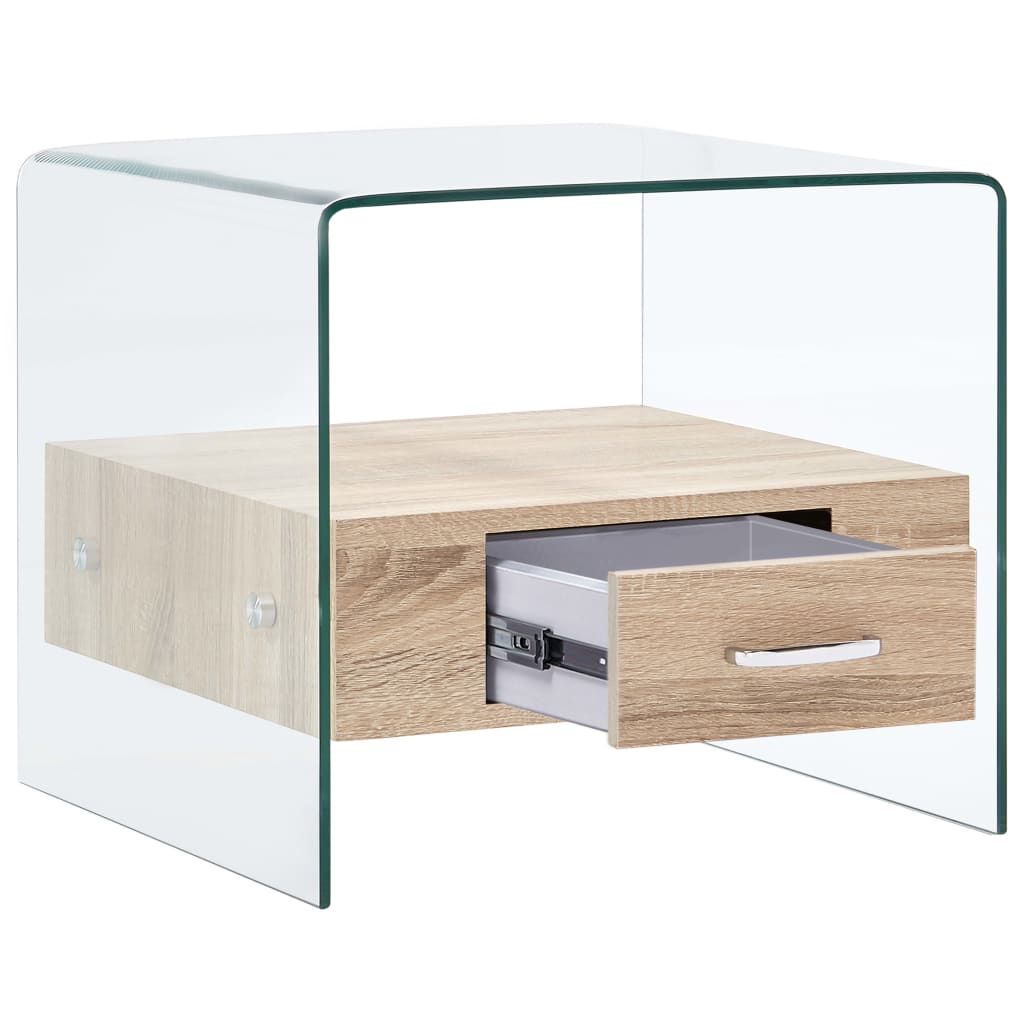 vidaXL Soffbord med låda 50x50x45 cm härdat glas