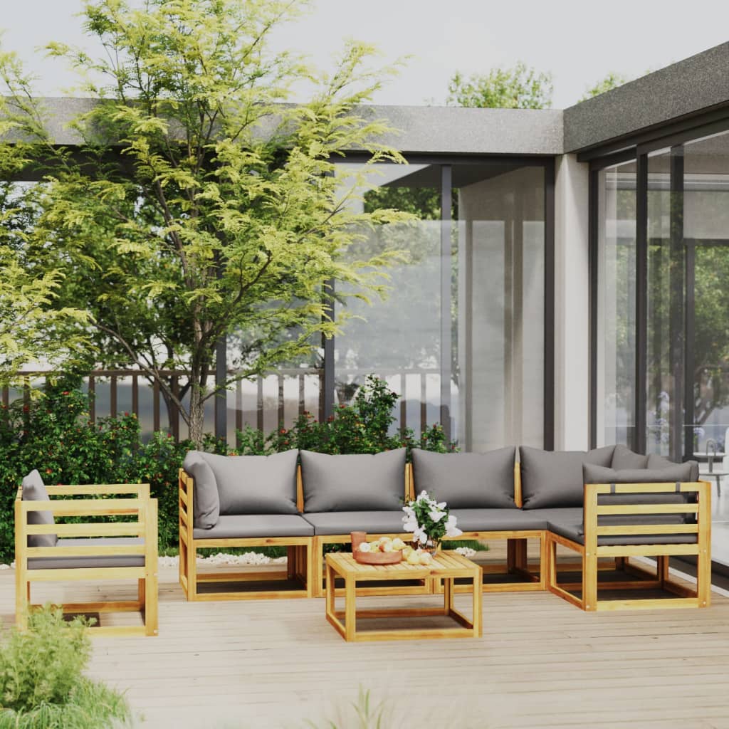 vidaXL Loungegrupp för trädgården med dyna 7 delar massivt akaciaträ