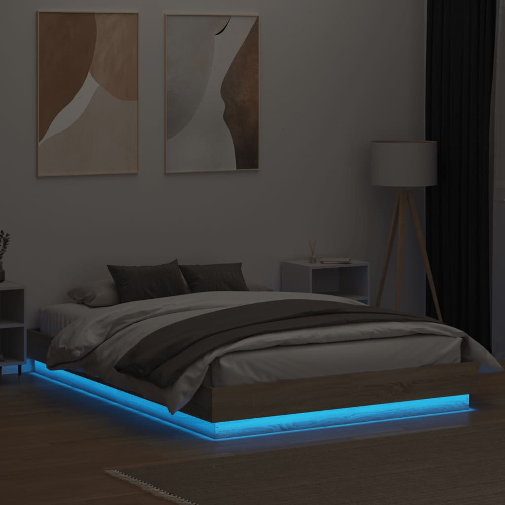 vidaXL Sängram med LEDs sonoma-ek 160x200 cm