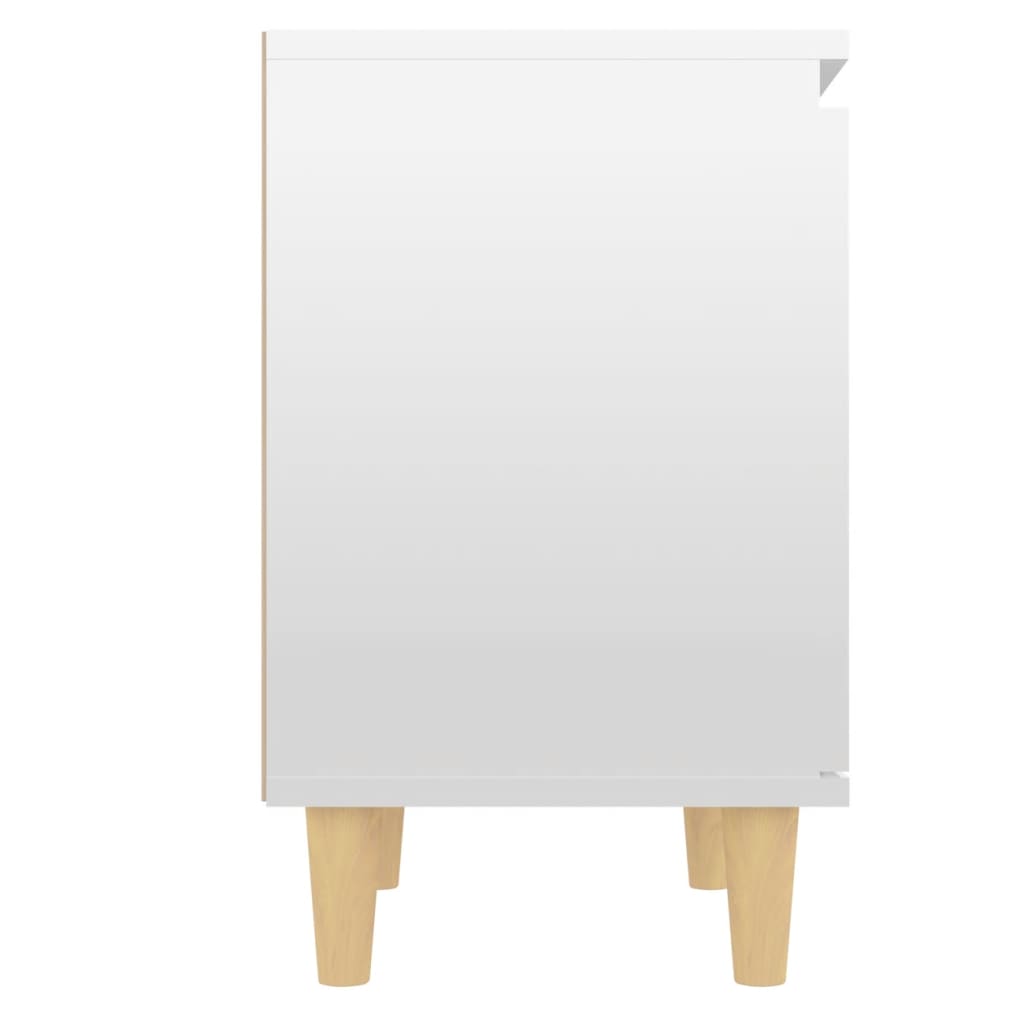 vidaXL Sängbord med ben i massivt trä vit högglans 40x30x50 cm