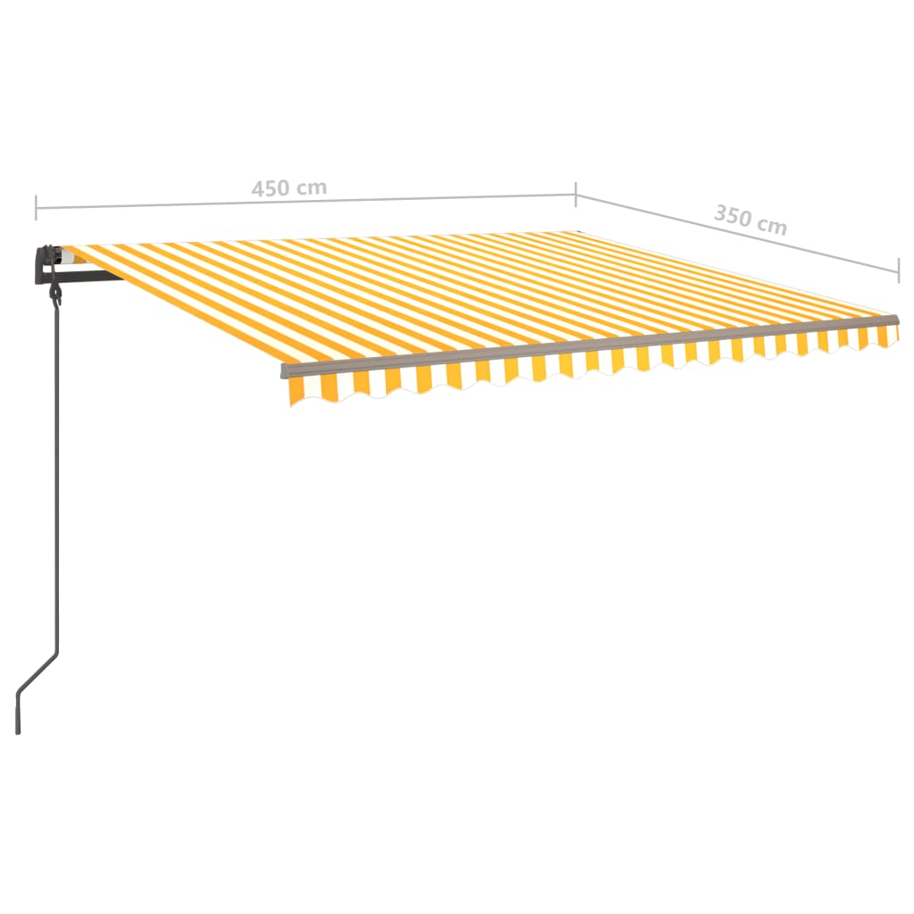 vidaXL Markis med stolpar automatisk infällbar 4,5x3,5 m gul och vit
