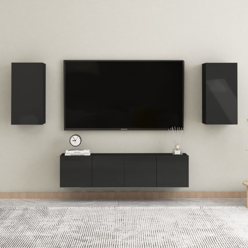 vidaXL TV-skåp 2 st svart högglans 30,5x30x60 cm spånskiva