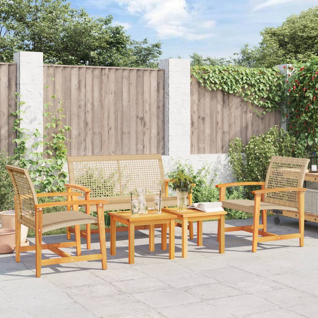 vidaXL Loungegrupp för trädgården 5 delar beige konstrotting akaciaträ