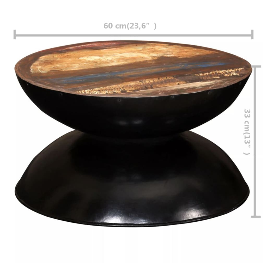 vidaXL Soffbord massivt återvunnet trä svart bas 60x60x33 cm