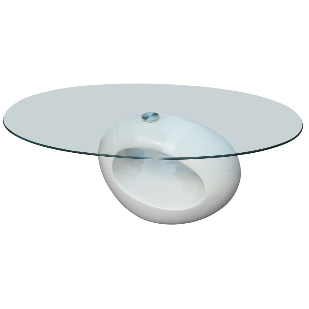 vidaXL Soffbord med oval bordsskiva i glas högglans vit