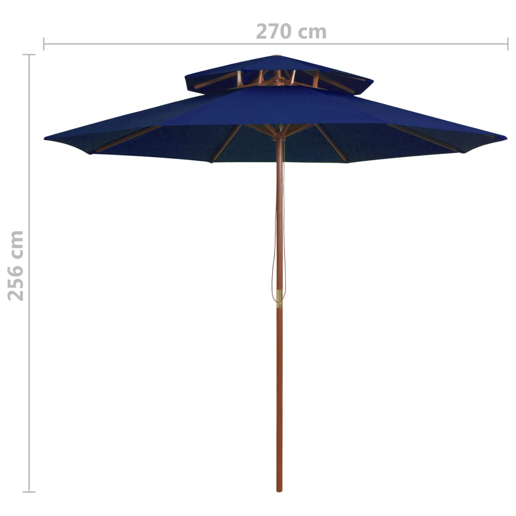 vidaXL Parasoll med två nivåer trästång blå 270 cm