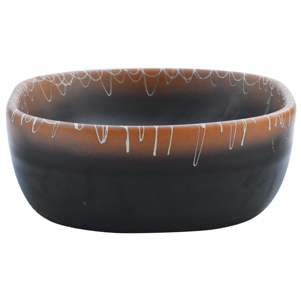 vidaXL Handfat svart och orange oval 47x33x13 cm keramik