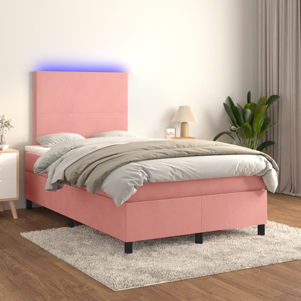 vidaXL Ramsäng med madrass rosa & LED 120x200 cm sammet