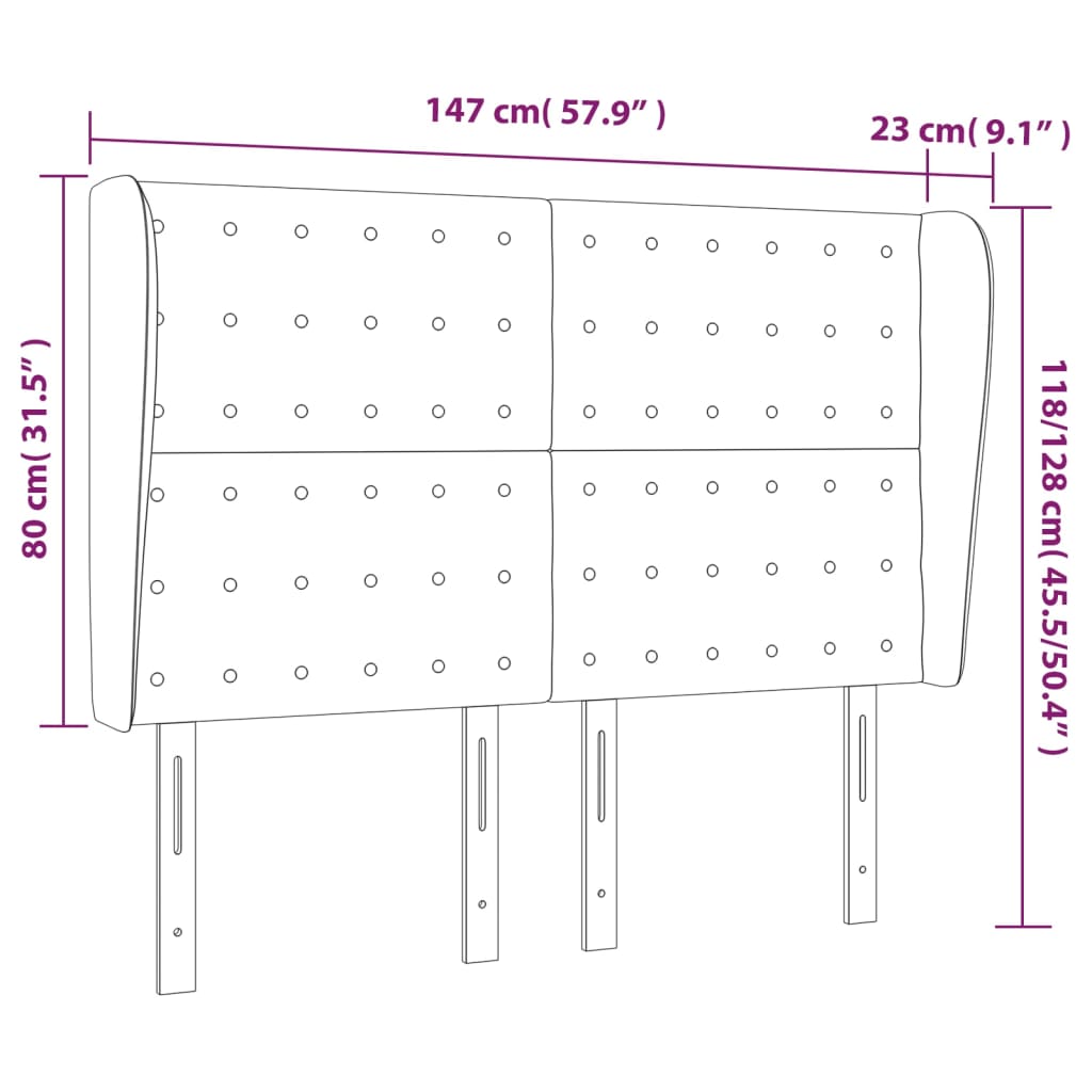 vidaXL Sänggavel med kanter rosa 147x23x118/128 cm sammet