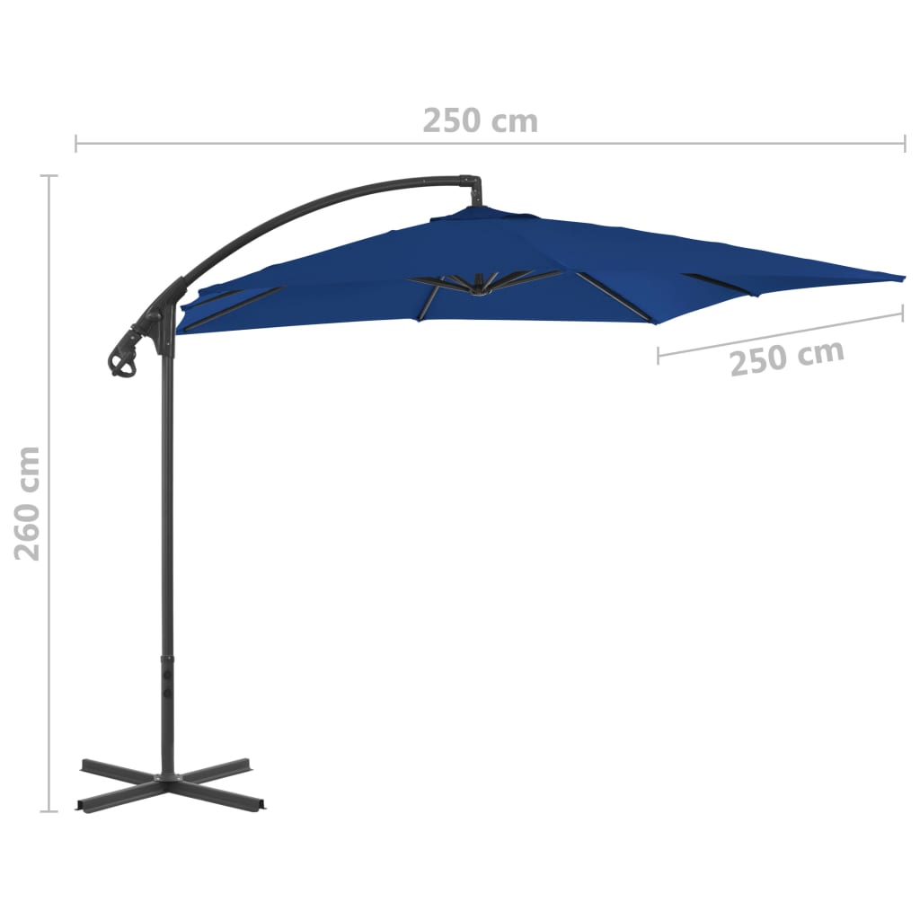 vidaXL Frihängande parasoll med stålstång 250x250 cm azur