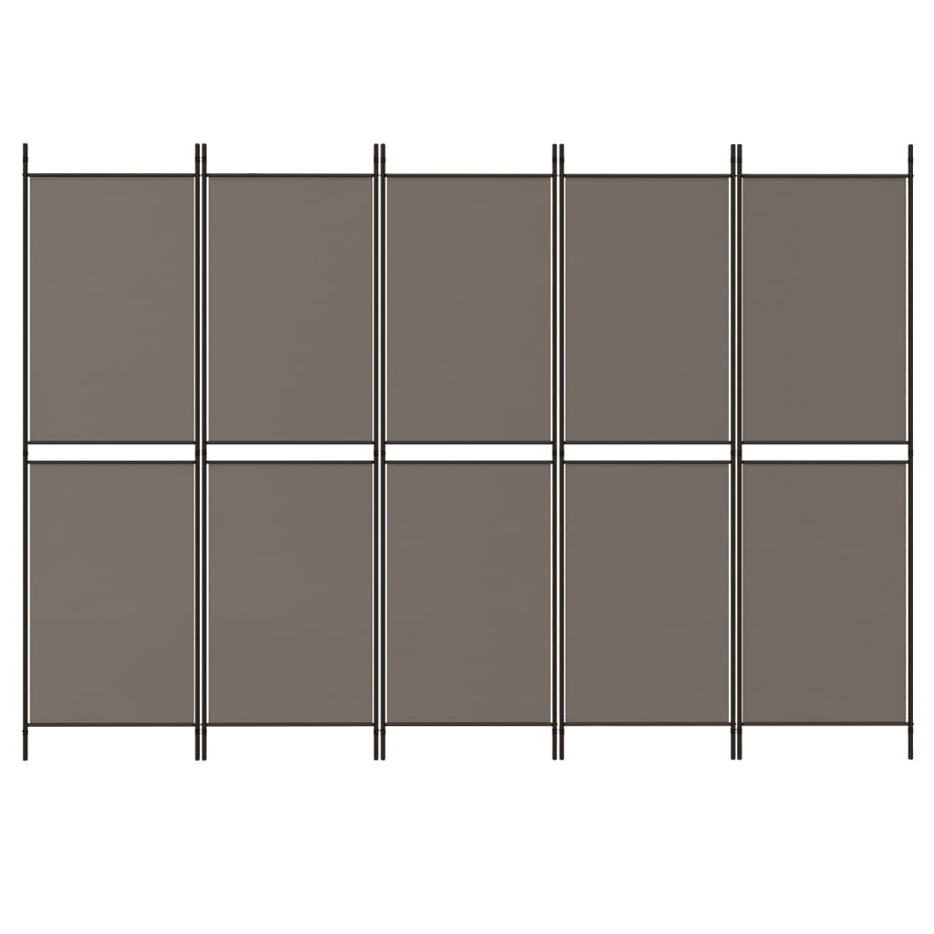 vidaXL Rumsavdelare 5 paneler antracit 250x180 cm tyg