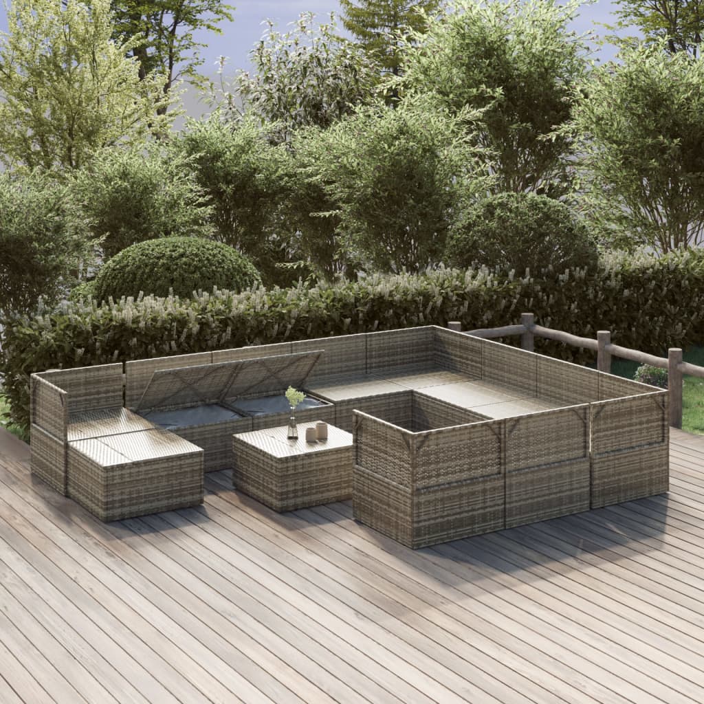 vidaXL Loungegrupp för trädgården med dynor 12 delar grå konstrotting
