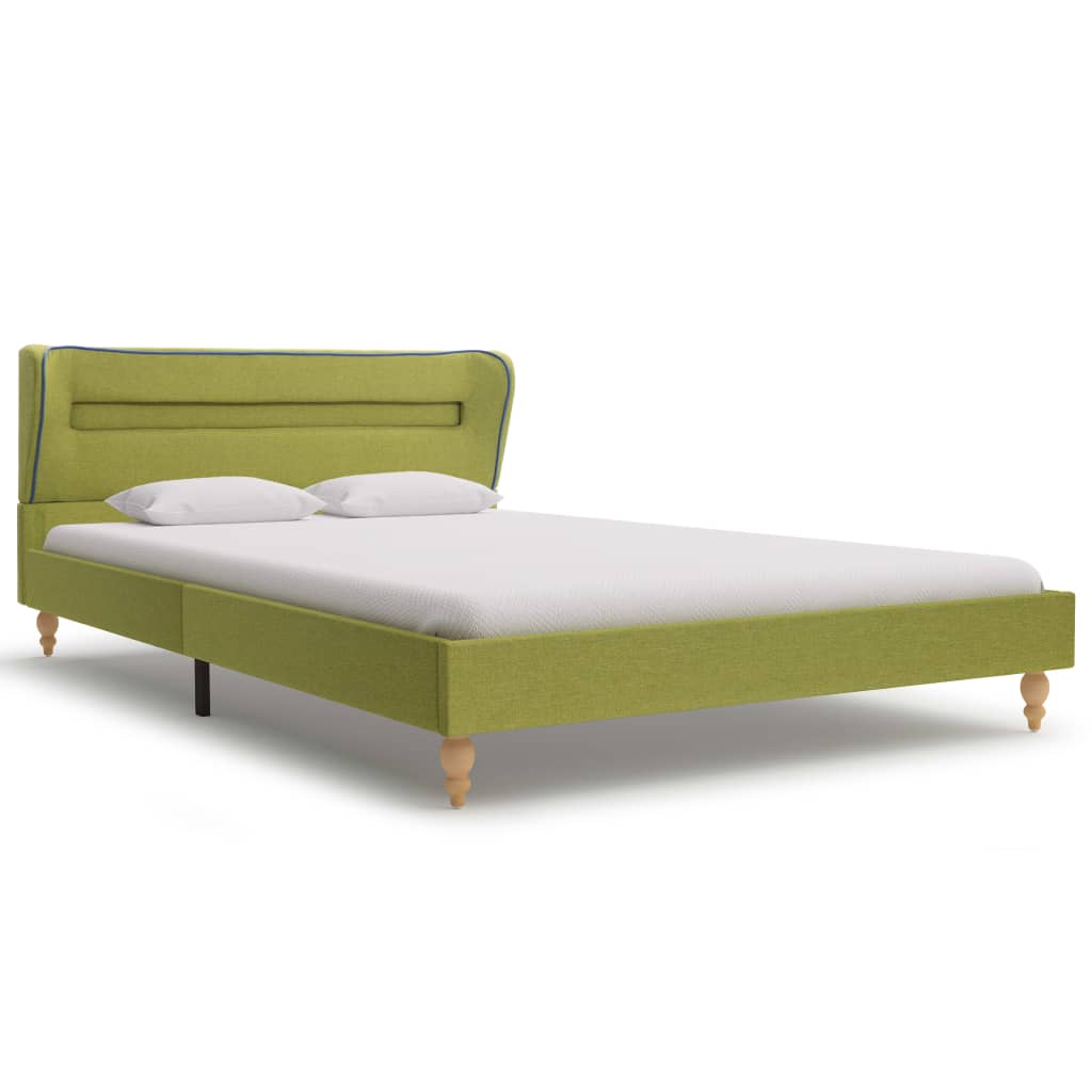 vidaXL Säng med LED och madrass grön tyg 120x200 cm