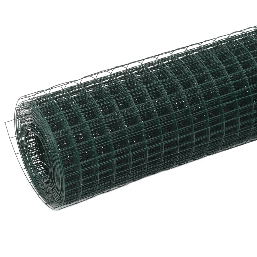 vidaXL Hönsnät stål med PVC-beläggning 10x0,5 m grön