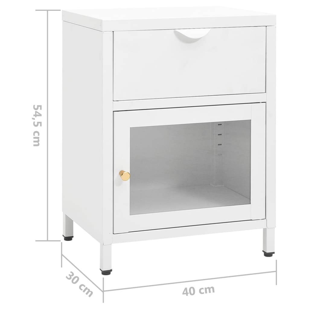 vidaXL Sängbord vit 40x30x54,5 cm stål och glas