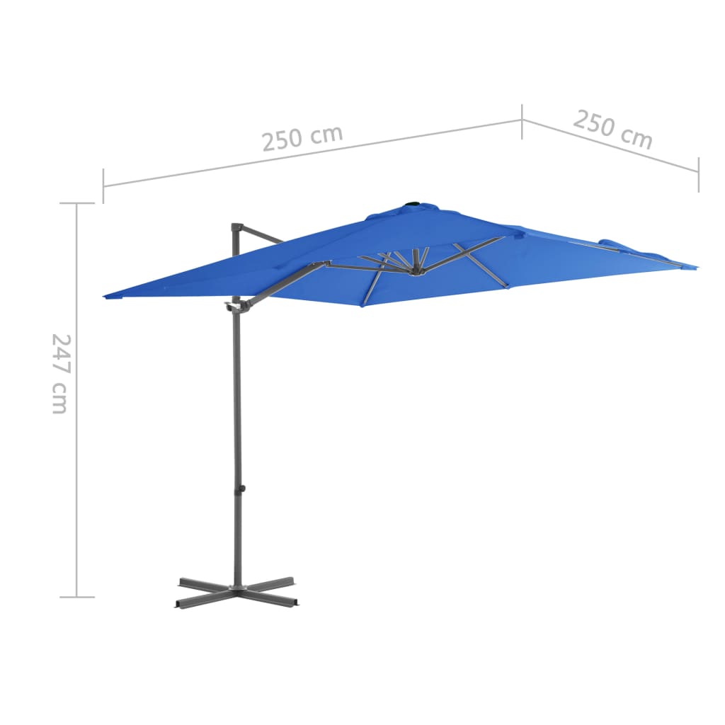 vidaXL Frihängande parasoll med stålstång azurblå 250x250 cm