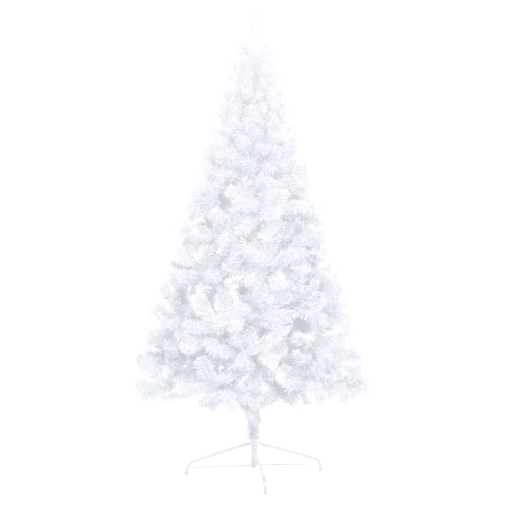vidaXL Halv plastgran med LED och julgranskulor vit 150 cm