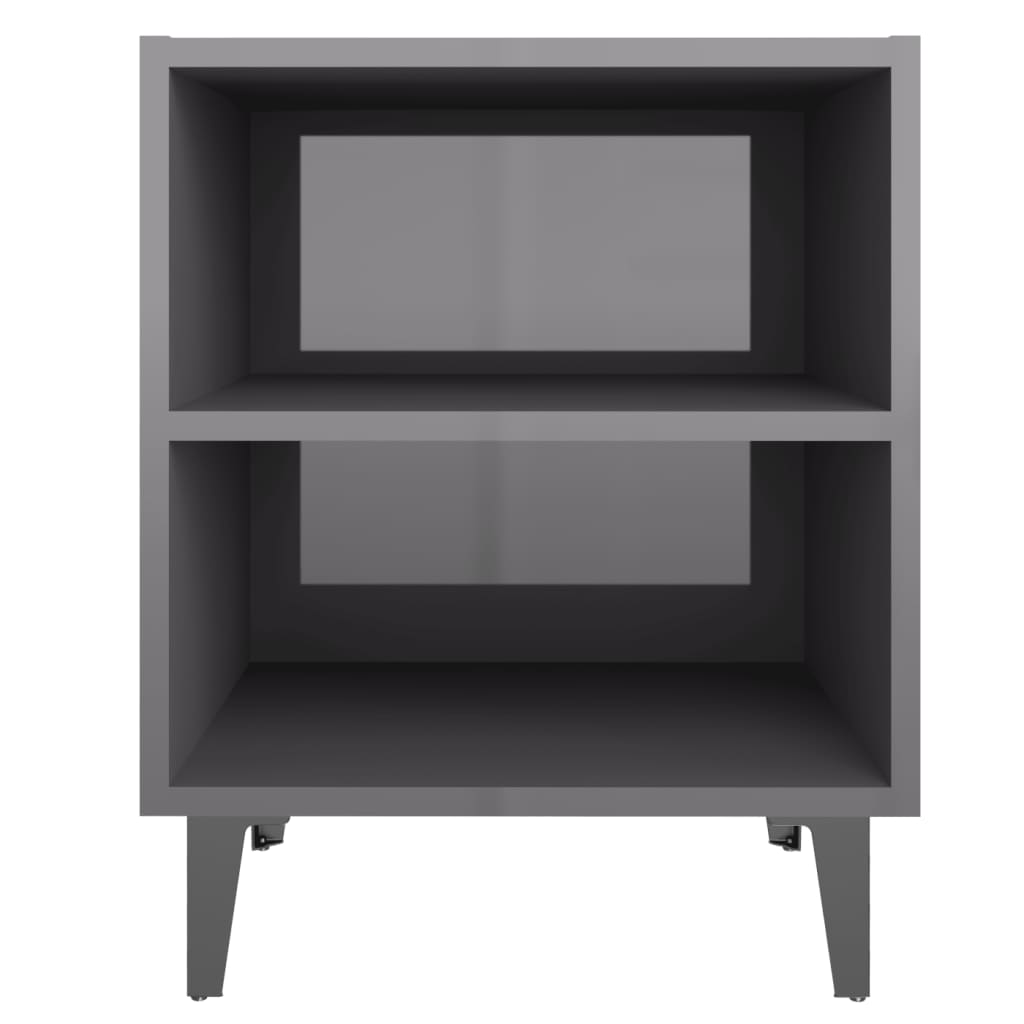 vidaXL Sängbord med metallben grå högglans 40x30x50 cm