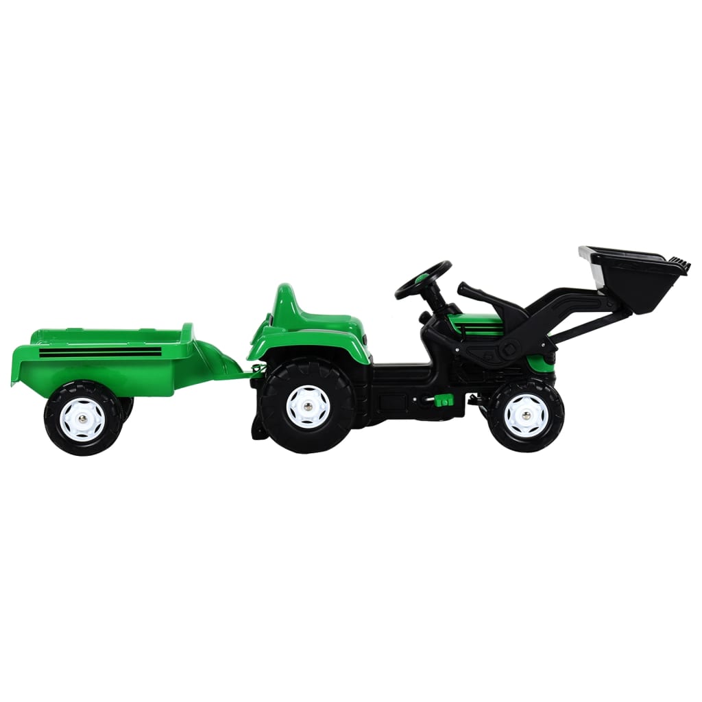 vidaXL Pedaltraktor med släp och skopa för barn grön och svart