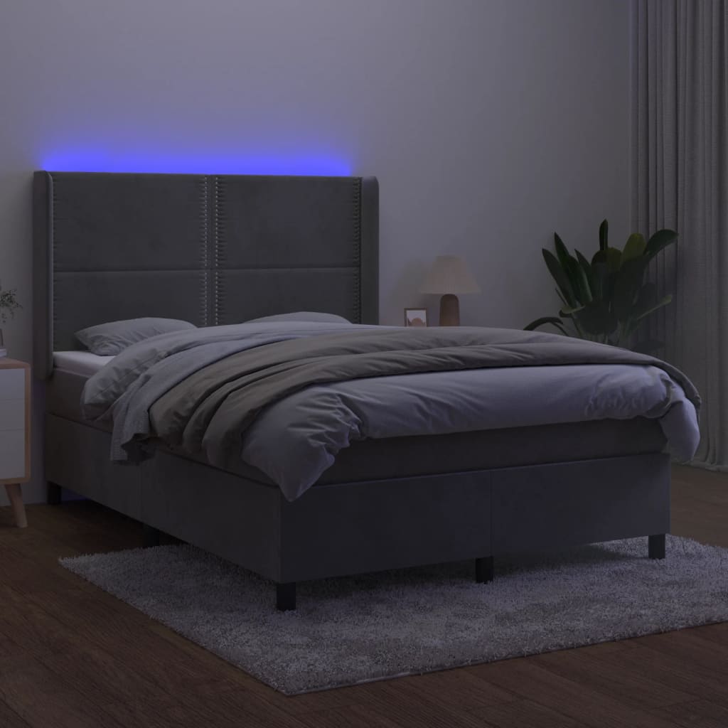 vidaXL Ramsäng med madrass & LED ljusgrå 140x200 cm sammet