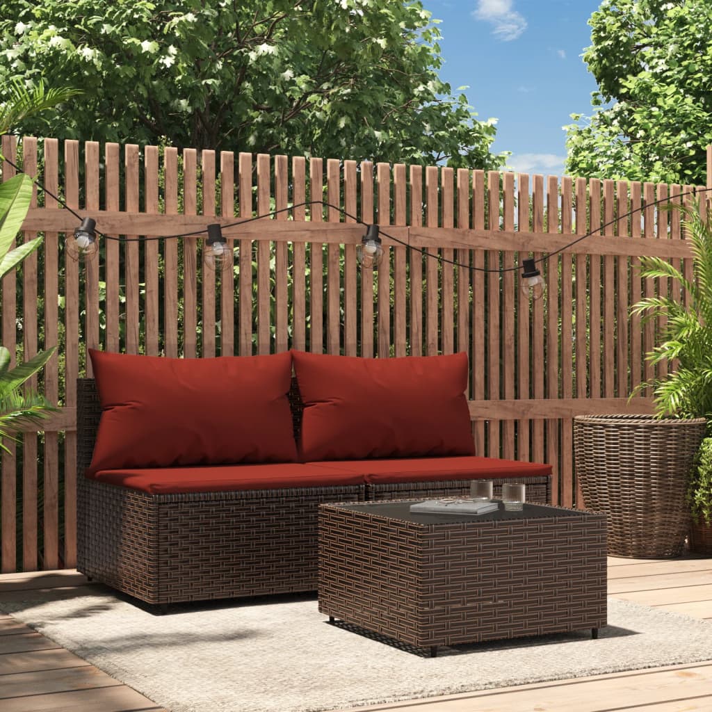 vidaXL Loungegrupp för trädgården med dynor 3 delar konstrottning brun