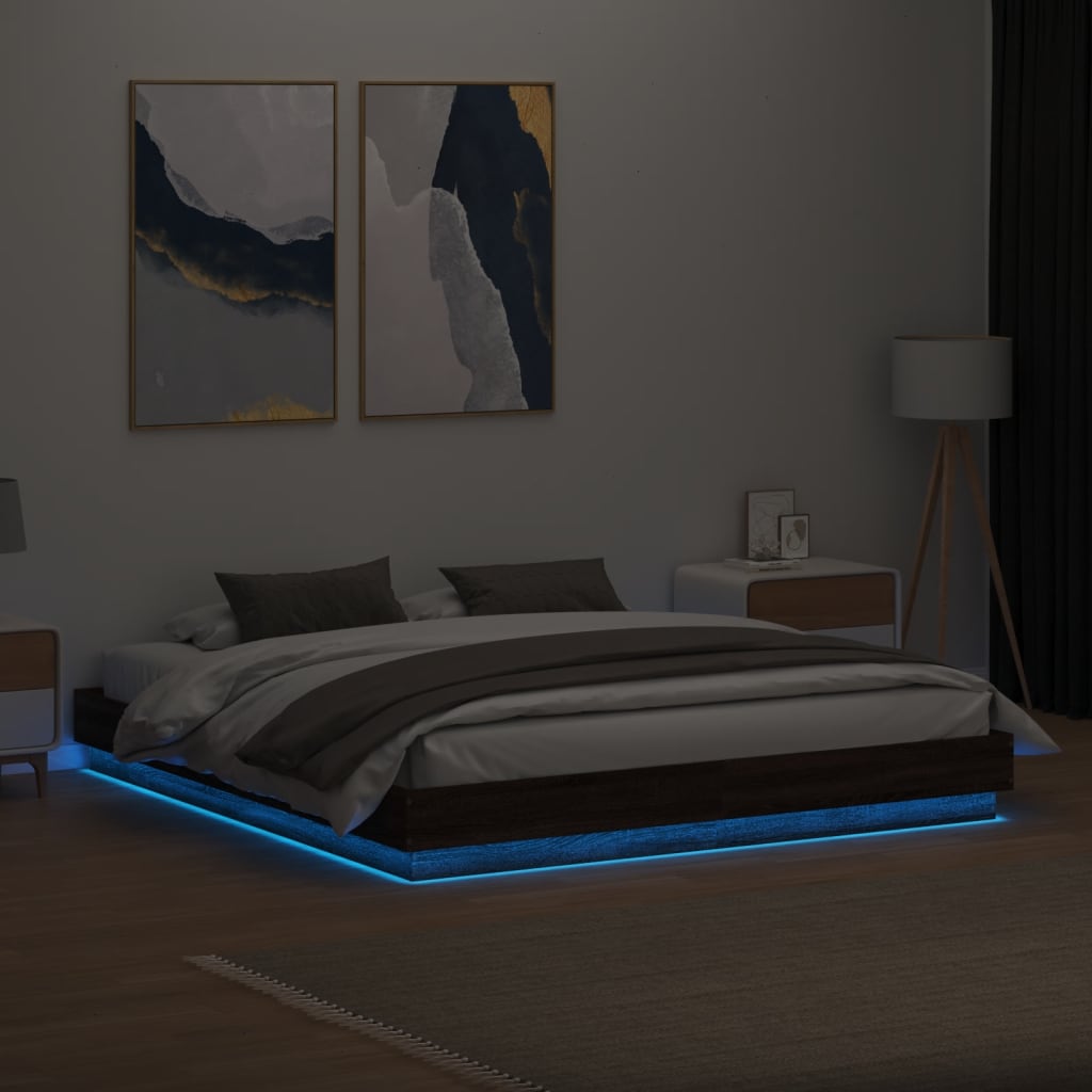 vidaXL Sängram med LEDs brun ek 180x200 cm