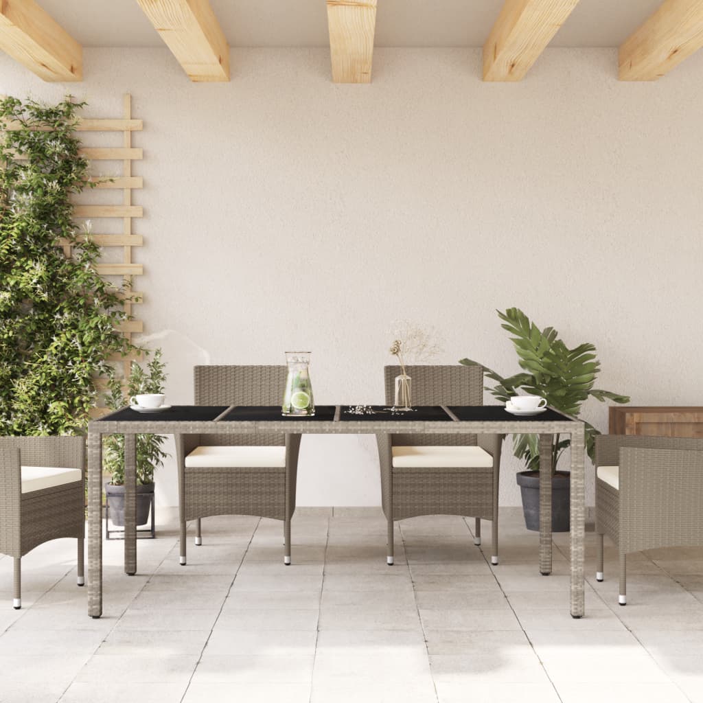 vidaXL Trädgårdsbord med glasskiva ljusgrå 190x90x75 cm konstrotting