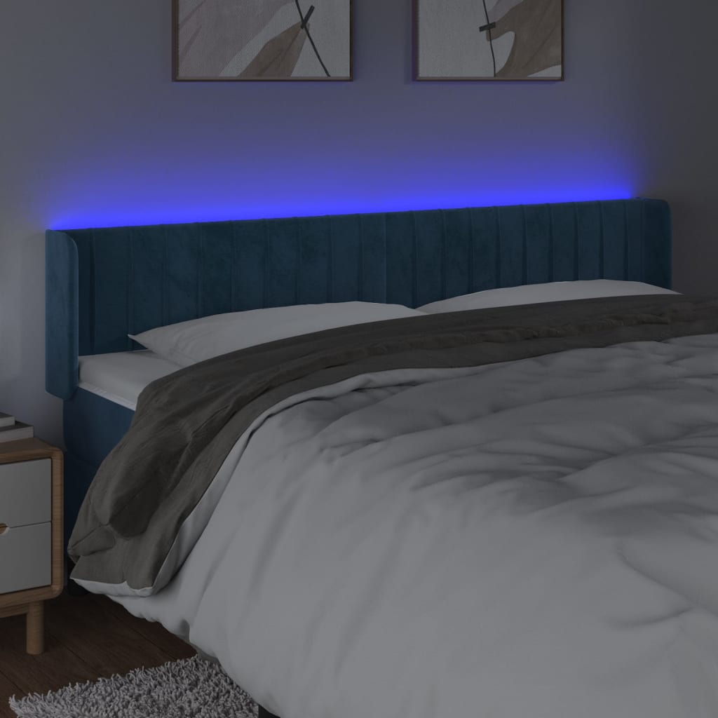 vidaXL Sänggavel LED mörkblå 183x16x78/88 cm sammet