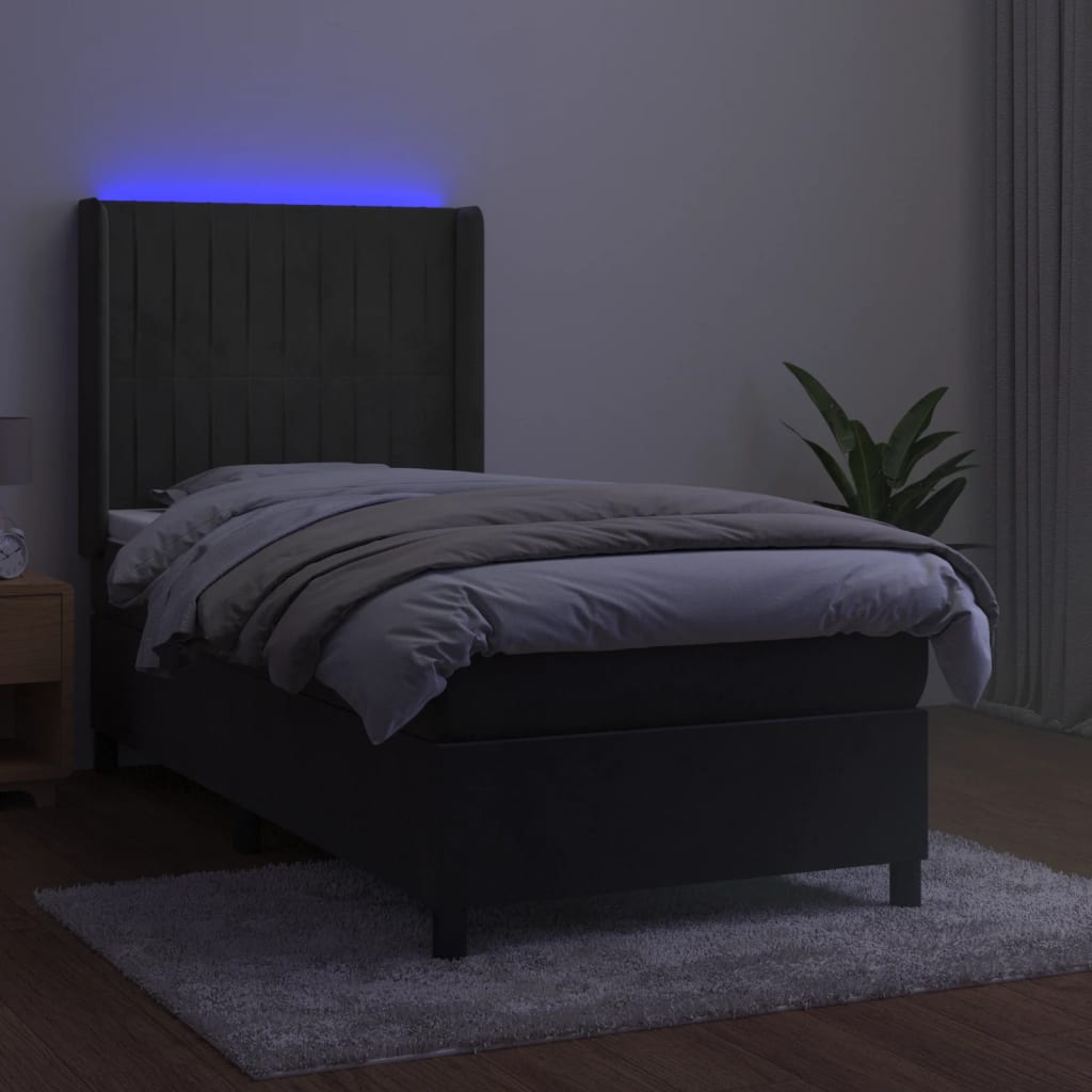 vidaXL Ramsäng med madrass & LED mörkgrå 90x200 cm sammet