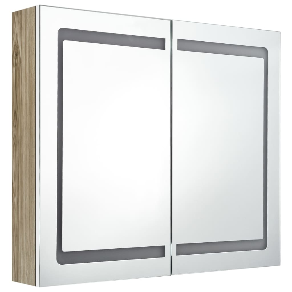 vidaXL Spegelskåp med LED vit och ek 80x12x68 cm