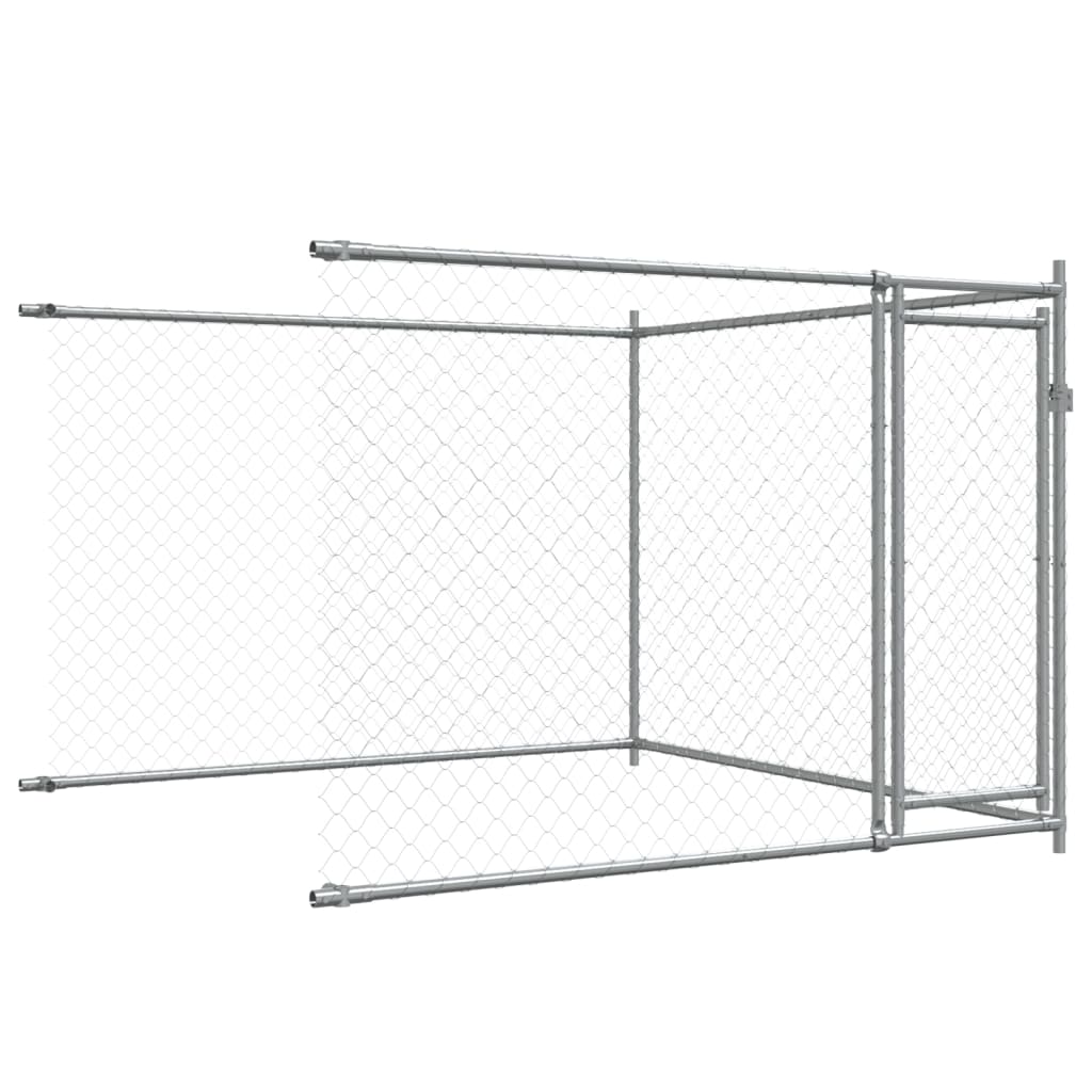 vidaXL Hundgård med dörrar grå 4x2x1,5 cm galvaniserat stål