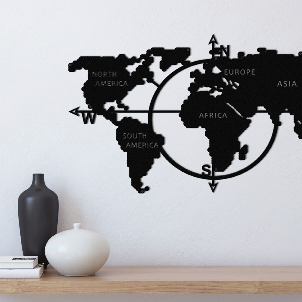 Homemania Väggdekoration World Map 100x56 cm svart metall