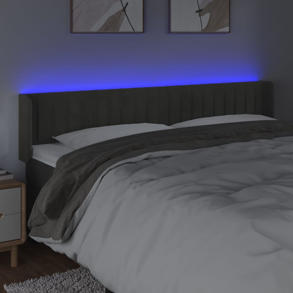 vidaXL Sänggavel LED mörkgrå 163x16x78/88 cm sammet