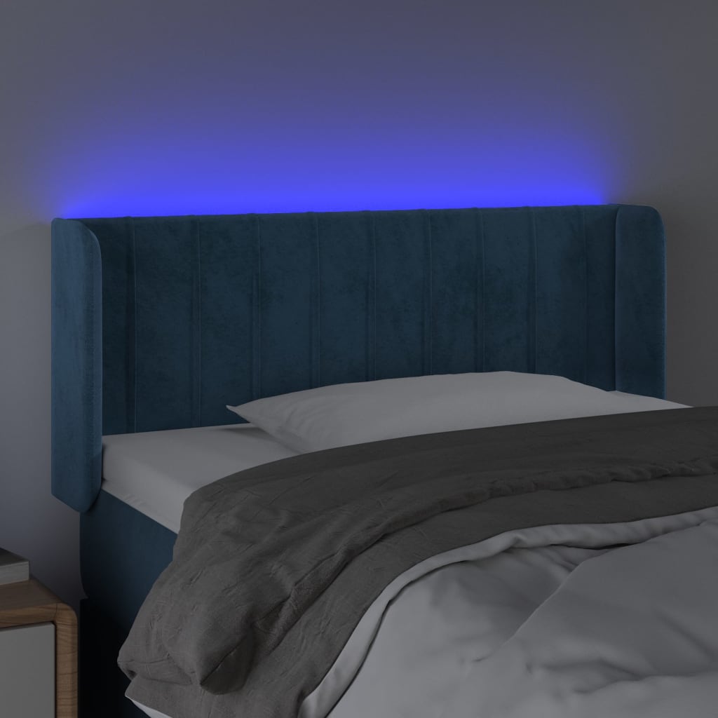 vidaXL Sänggavel LED mörkblå 103x16x78/88 cm sammet